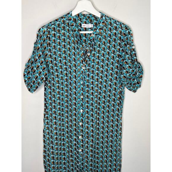 Diane Von Furstenberg x Onia Button Down Printed Blue Maxi Dress Side Slits XS - Picture 2 of 9